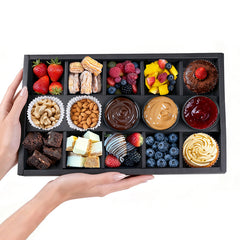 10 Sets 10-Grid Cardboard Pastry Snack Boxes with Lids, Dip Holders Oil-Proof Deli Bakery Catering Trays 15.5"x9"x2" for Party Picnic Takeout