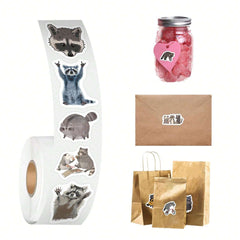 500PCS Cute Cartoon Raccoons Stickers Roll For Scrapbook Journaling Laptop Bumper Skateboard Water Bottles Computer Phone Refrigerator Vinyl Stickers