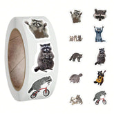 500PCS Cute Cartoon Raccoons Stickers Roll For Scrapbook Journaling Laptop Bumper Skateboard Water Bottles Computer Phone Refrigerator Vinyl Stickers
