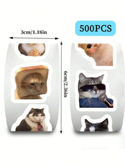 500 Sheets/Roll Of Cat Expression Roll Stickers Cat Memes Sticker for Decorating Handbags Cellphone Laptop Refrigerator Envelope Sealing Stickers