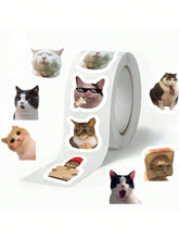 500 Sheets/Roll Of Cat Expression Roll Stickers Cat Memes Sticker for Decorating Handbags Cellphone Laptop Refrigerator Envelope Sealing Stickers