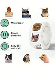 500 Sheets/Roll Of Cat Expression Roll Stickers Cat Memes Sticker for Decorating Handbags Cellphone Laptop Refrigerator Envelope Sealing Stickers