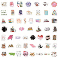104 PCS Pink Bookish Stickers Waterproof Book Stickers waterproof vinyl sticker Aesthetic Kindle Stickers Bookish Gifts For Woman Girl for Laptop Cellphone Refrigerator Skateboard Adult Back To School
