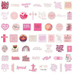 50PCS Pink Bible Jesus Stickers Aesthetic Vinyl Stickers Waterproof Decals for Scrapbook Journaling Laptop Bumper Skateboard Water Bottles Computer Phone