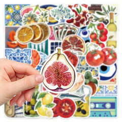 50pcs Mediterranean Style Artistic Creative Colorful Stickers Cartoon for Decoration Scrapbook Laptop Luggage Guitar Water Cup Phone Case Refrigerator