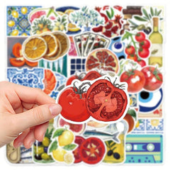 50pcs Mediterranean Style Artistic Creative Colorful Stickers Cartoon for Decoration Scrapbook Laptop Luggage Guitar Water Cup Phone Case Refrigerator