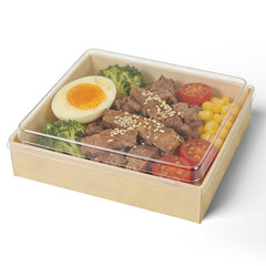 25PCS Disposable Wooden Bento Boxes with Lids Square, Oil Proof Popular Catering Trays with Wax Paper & Gloves, Freezer Safe Lunch Snack Takeout Containers for Hot Cold Food