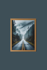 Mystic Journey Canvas Art - Foggy Road Forest Wall Decor