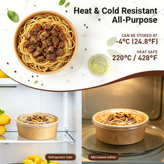 25 oz Kraft Round Salad Bowls with Lids, 50 Sets