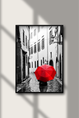 Scarlet Stroll: Red Umbrella Canvas Art