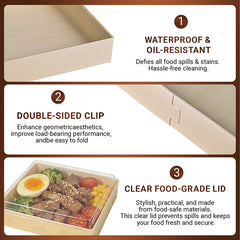 25PCS Disposable Wooden Bento Boxes with Lids Square, Oil Proof Popular Catering Trays with Wax Paper & Gloves, Freezer Safe Lunch Snack Takeout Containers for Hot Cold Food