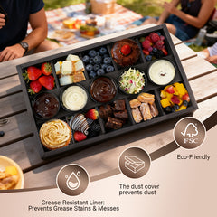10 Sets 10-Grid Cardboard Pastry Snack Boxes with Lids, Dip Holders Oil-Proof Deli Bakery Catering Trays 15.5"x9"x2" for Party Picnic Takeout