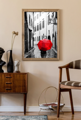 Scarlet Stroll: Red Umbrella Canvas Art