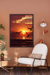 Golden Flight: Beach Sunrise Canvas Art
