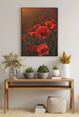 Scarlet Poppy Field Canvas: Romantic Floral Wall Art