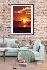 Golden Flight: Beach Sunrise Canvas Art