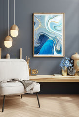 "Azure Swirls" - Large Abstract Canvas Wall Art for Living Room