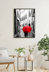 Scarlet Stroll: Red Umbrella Canvas Art