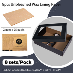8 Sets Black Cardboard Grazing Boxes with Clear Lids, Strong Platter Box with Lid Serving Party Picnic 15"x10"x3.5"