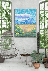 Impressionist Landscape Canvas Wall Art - Vibrant Mountain Meadow Painting
