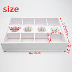 10PK 8-Compartment White Cardboard Serving Trays with Lids, Disposable Divided Catering Snack Box with Ketchup Holder 12.5x9.3x2in