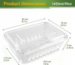 49oz Plastic Meal Prep Containers with Lids 50PK, BPA Free Disposable Food Box To Go Microwave Safe