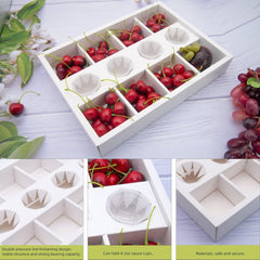 10PK 8-Compartment White Cardboard Serving Trays with Lids, Disposable Divided Catering Snack Box with Ketchup Holder 12.5x9.3x2in