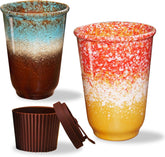 Ganfaner 13oz Ceramic Travel Coffee Mug Set with Lids - 2-Pack Stylish Reactive Glaze Portable Mug, Microwave & Dishwasher Safe, Hot or Cold Drinks, Mother's Day Birthday Gift