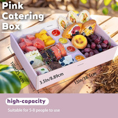 8PK Pink Heavy Duty Cardboard Pastry Serving Boxes with Lids, Catering Platter Box for Party Camp 15"x10"x3.5"