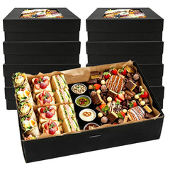 8 Sets Black Cardboard Grazing Boxes with Clear Lids, Strong Platter Box with Lid Serving Party Picnic 15"x10"x3.5"
