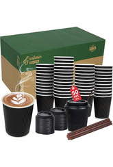 Ganfaner 12oz 100 Sets Disposable Coffee Cups with Lids & Sleeves