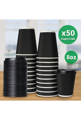 Ganfaner 12oz 100 Sets Disposable Coffee Cups with Lids & Sleeves