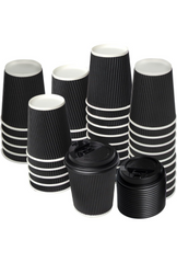 Ganfaner 12oz 100 Sets Disposable Coffee Cups with Lids & Sleeves