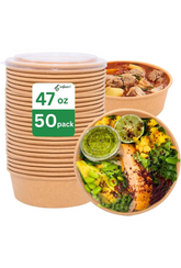 Ganfaner 50-Pack 47oz Disposable Leakproof Microwave-Safe Paper Bowls with Lids