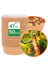 Ganfaner 50-Pack 47oz Disposable Leakproof Microwave-Safe Paper Bowls with Lids