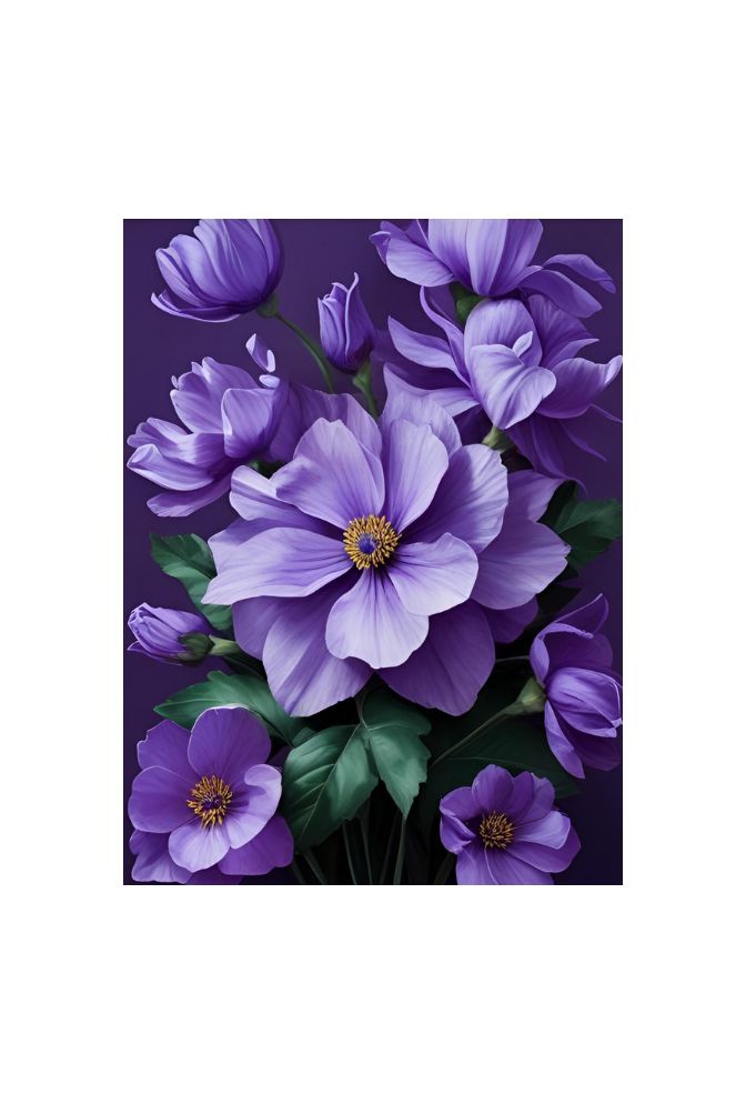 "Ganfaner's Violet Bloom" - Purple Floral Canvas Wall Art (Holidaypac)