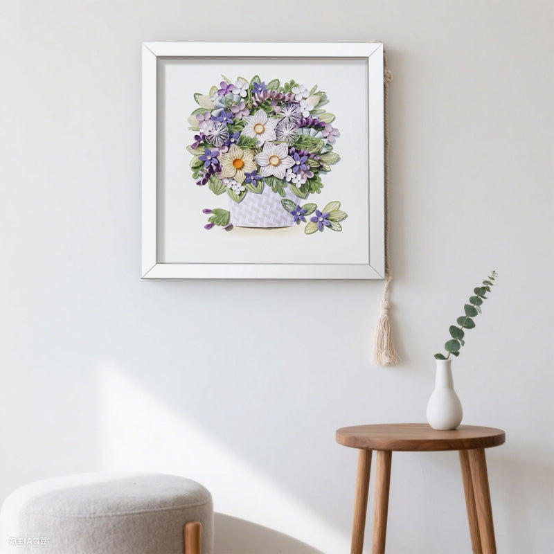 Handmade Quilling Paper flower basket for Home Decoration