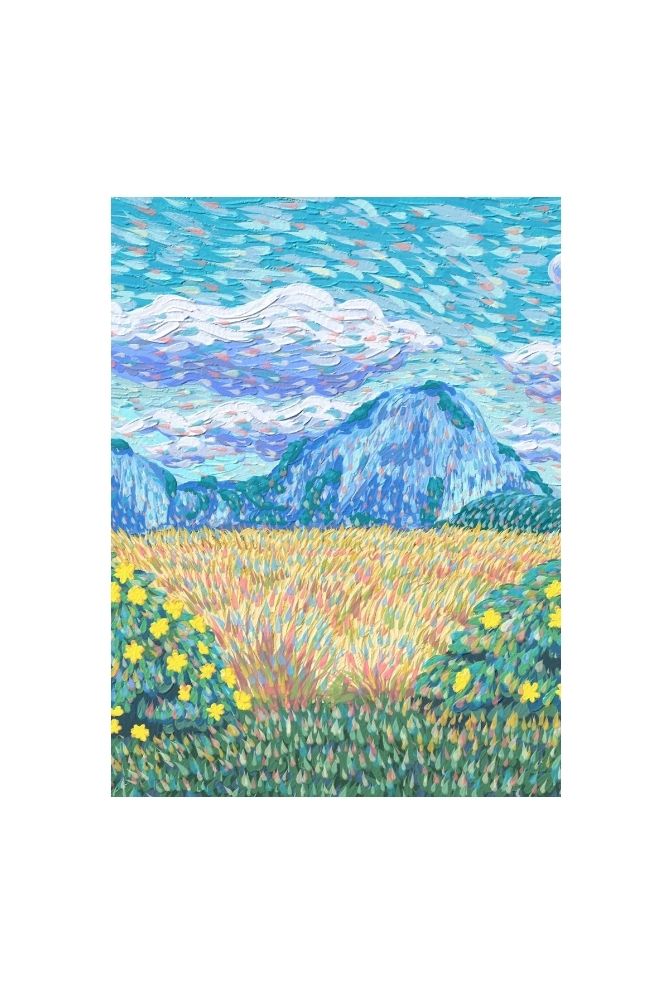 Impressionist Landscape Canvas Wall Art - Vibrant Mountain Meadow Painting