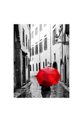 Scarlet Stroll: Red Umbrella Canvas Art