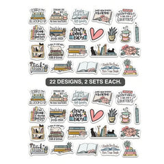 2 Sets Of 22 Styles Cartoon Book Cat Book Hoarder Stationery Assorted Stickers Cute Creative Decorative Book Lover Bookworms Reading Girl Quote Teacher Stickers