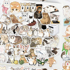 77pcs Cute Kitten Cat Stickers For Skateboard, Guitar, Luggage DIY Phone Case Decoration Anime Stickers Waterproof