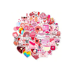 50PCS Valentines Day Stickers Decorative Creative Stickers Cartoon Stickers Heart Pink Stickers For Laptop,Bumper,Skateboard,Water Bottles Computer Phone Valentines Items