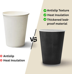 8oz Disposable Paper Coffee Cups with Lids & Straws 100 Sets, Black Kraft Insulated Cups