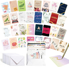 Ganfaner 48pcs Greeting Cards Assortment Pack with Envelopes - Premium 400gsm Cardstock Cards Set with Organizer Box & Golden Ink Pen, Birthday Anniversary Wedding Thank You All Occasions