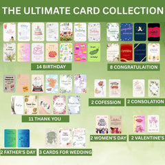 Ganfaner 48pcs Greeting Cards Assortment Pack with Envelopes - Premium 400gsm Cardstock Cards Set with Organizer Box & Golden Ink Pen, Birthday Anniversary Wedding Thank You All Occasions
