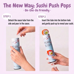 How to use Ganfaner sushi push pops - detach the sauce tube, pour sauce, insert into the bottom hole and push up