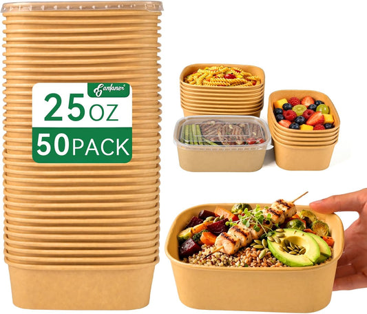 Ganfaner 25oz disposable paper bowls with lids