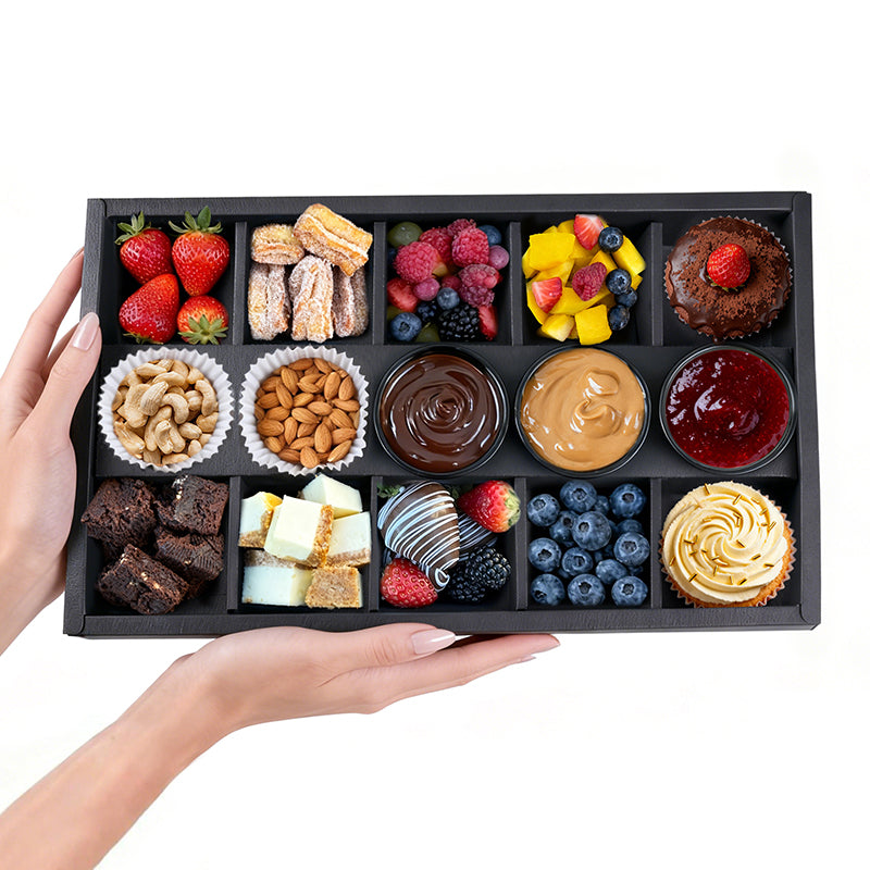 10 Sets 10-Grid Cardboard Pastry Snack Boxes with Lids, Dip Holders Oil-Proof Deli Bakery Catering Trays 15.5"x9"x2" for Party Picnic Takeout