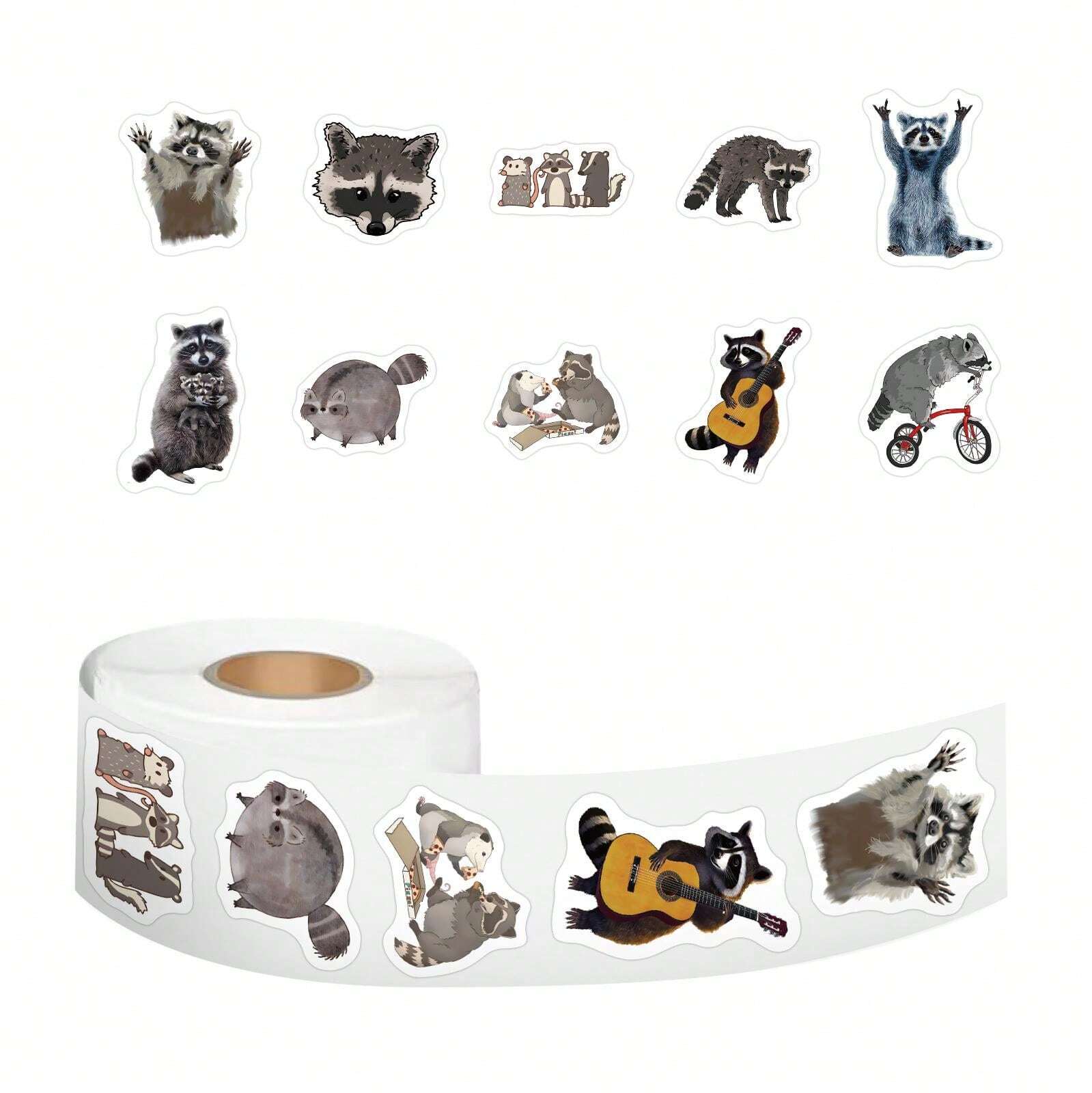 500PCS Cute Cartoon Raccoons Stickers Roll  For Scrapbook Journaling Laptop Bumper Skateboard Water Bottles Computer Phone Refrigerator Vinyl Stickers