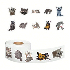 500PCS Cute Cartoon Raccoons Stickers Roll  For Scrapbook Journaling Laptop Bumper Skateboard Water Bottles Computer Phone Refrigerator Vinyl Stickers